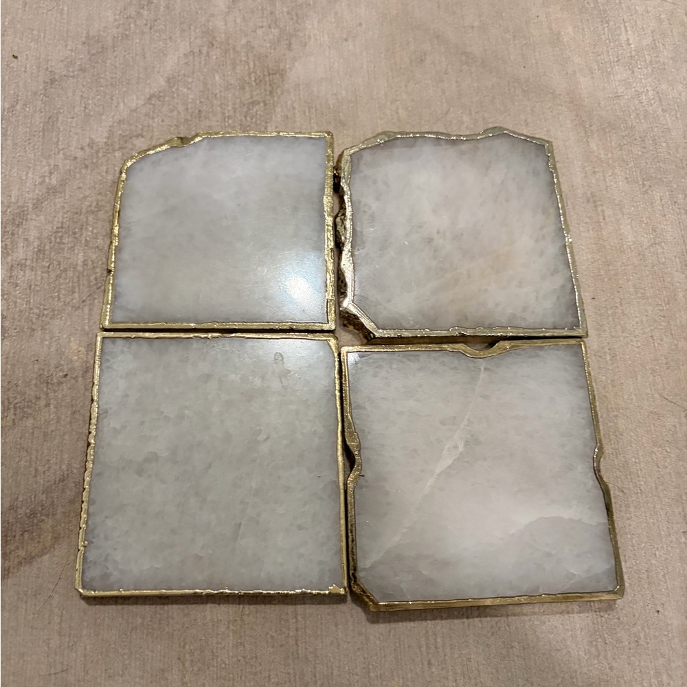Anthropologie White Agate Coasters with Gold Trim